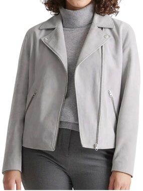 Quince Light Gray Suede Moto Jacket